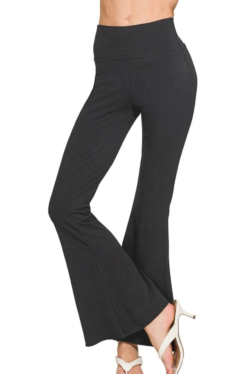 Zenana Raw Edge Hem Flare Yoga Pants - Q.B.Accessories