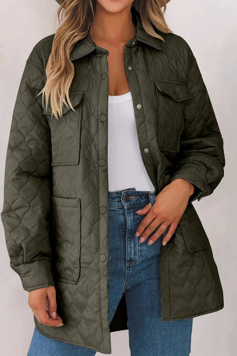 Women’s Snap-Down Collared Winter Coat - Q.B.Accessories