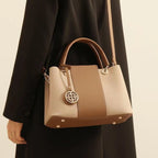 Two-Tone Leather Top Handle Handbag - Q.B.Accessories
