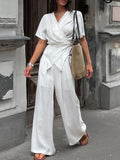 Wrap Top & Wide Leg Pants Set - Q.B.Accessories