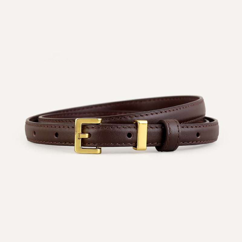 Skinny Leather Belt with Golden Buckle - Q.B.Accessories