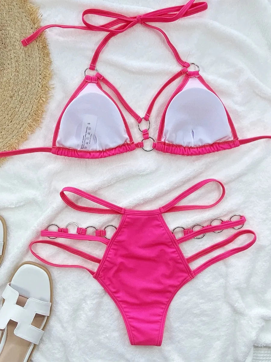 Cutout Halter Neck Two - Piece Bikini Set - Q.B.Accessories