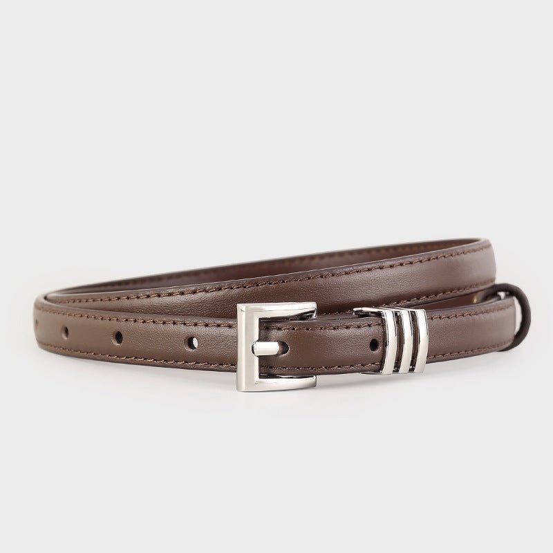 Skinny Leather Belt with Silver Buckle - Q.B.Accessories