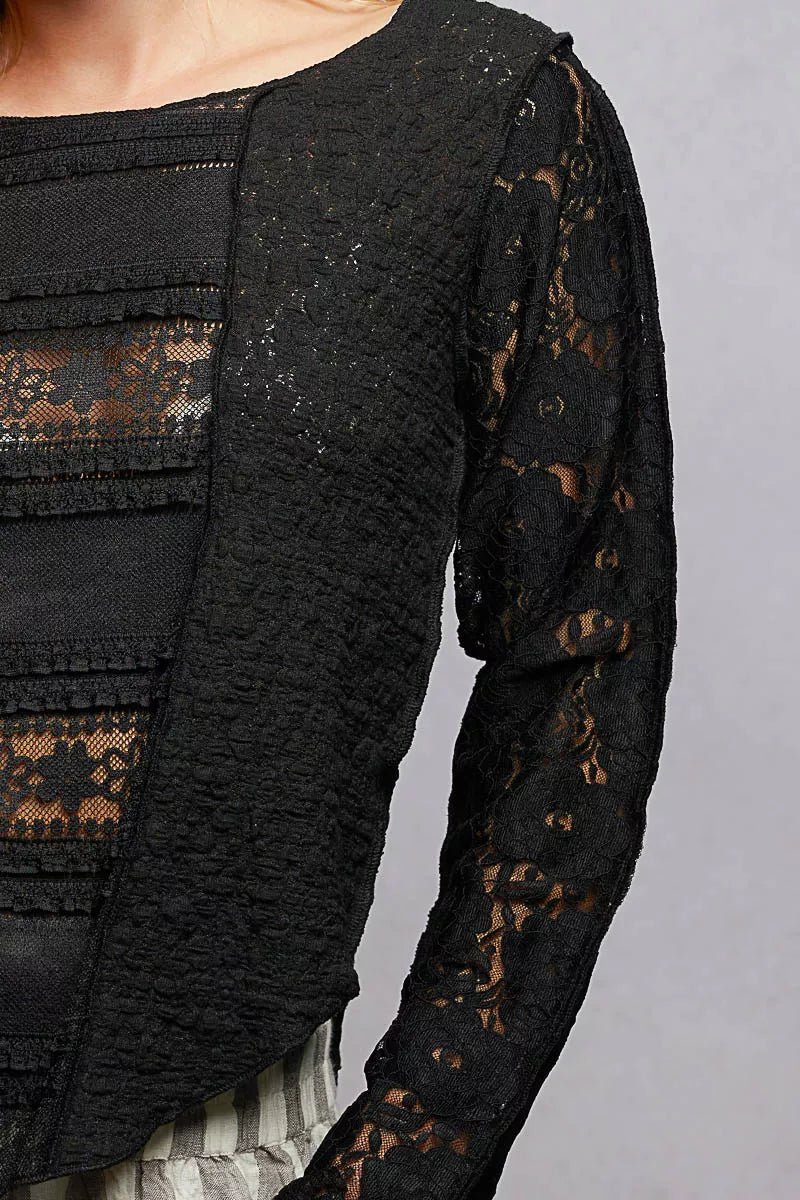 Lace Detail Long Sleeve Top – Elegant Everyday Fit | QBA - Q.B.Accessories