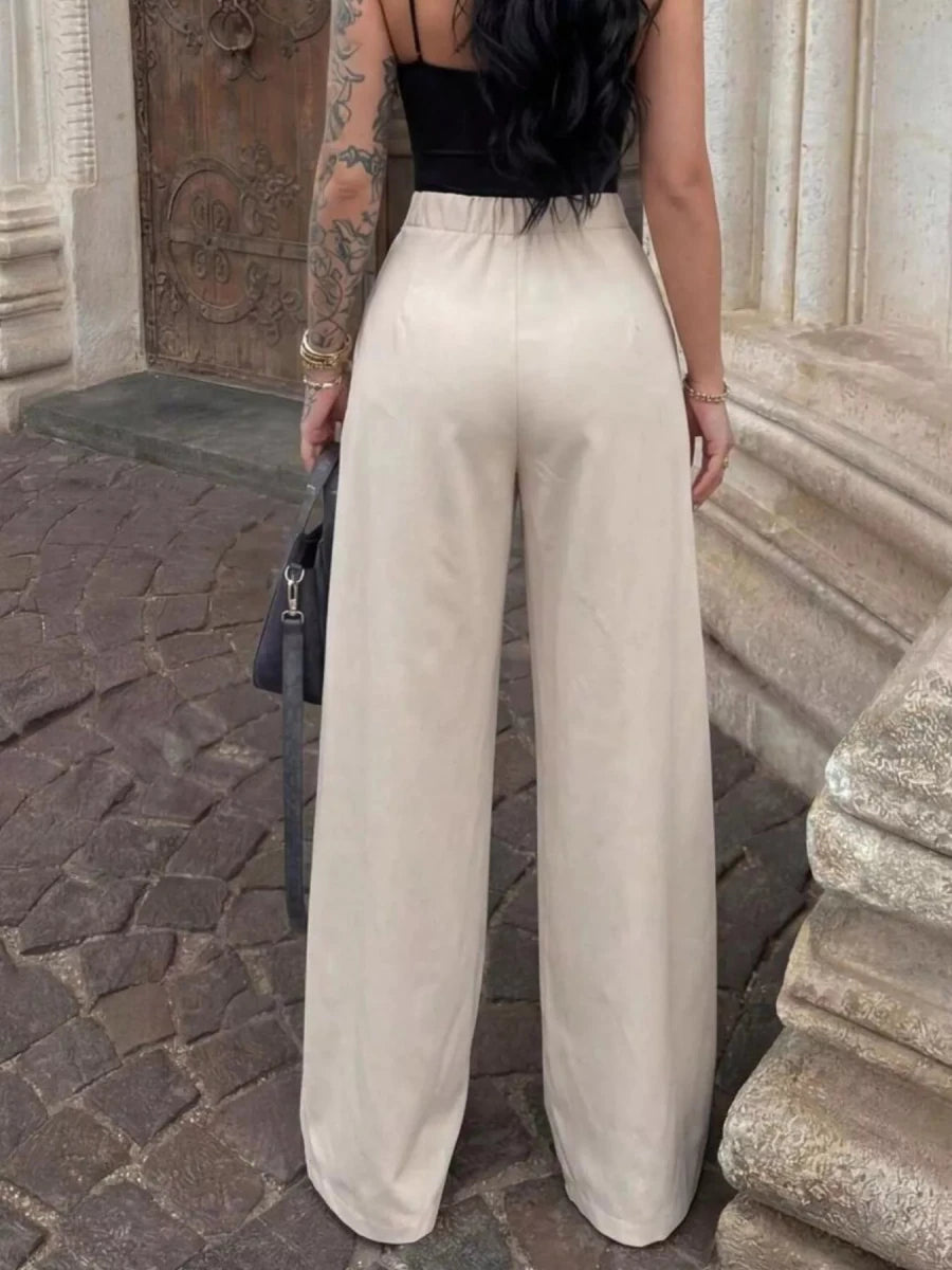 High - Waisted Pleated Wide Leg Pants - Q.B.Accessories