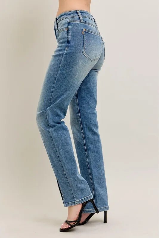 Judy Blue Full Size High Waist Vintage Wash Front Seam & Slit Straight Plus Size - Q.B.Accessories