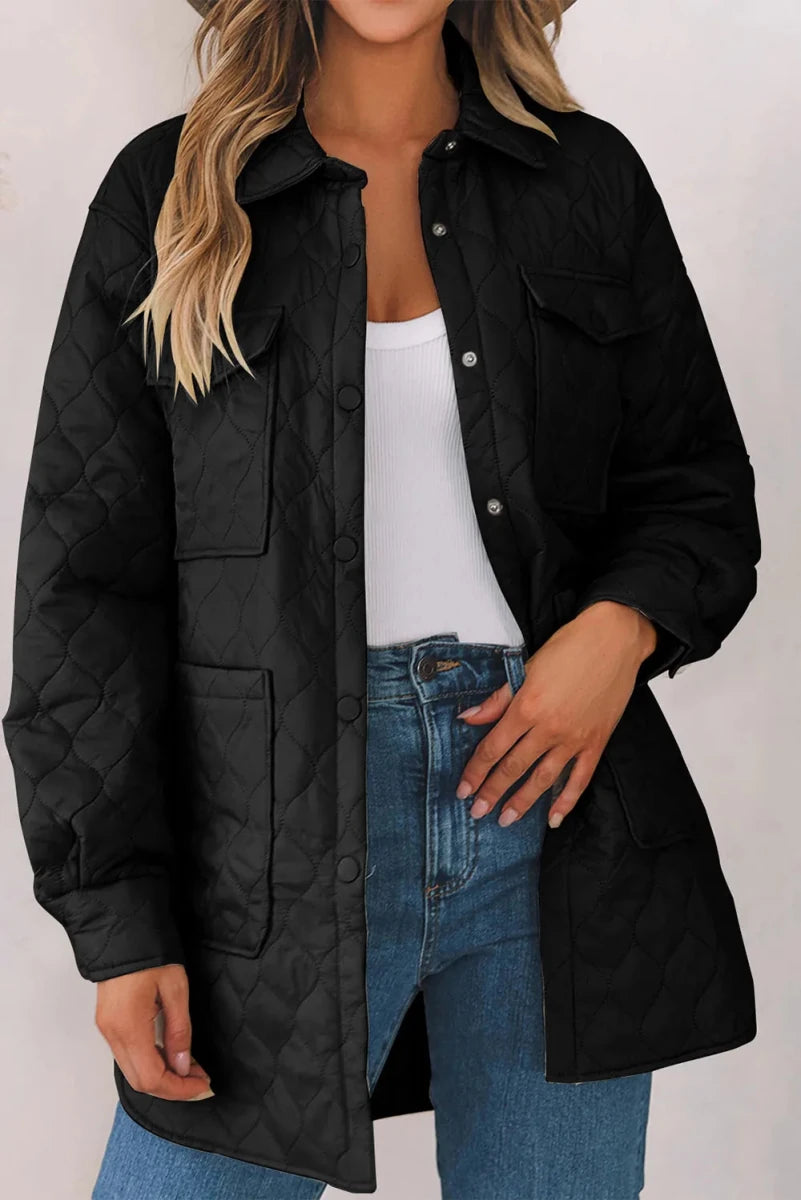 Women’s Snap-Down Collared Winter Coat - Q.B.Accessories