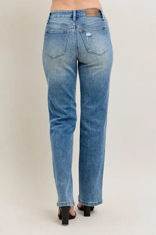 Judy Blue Full Size High Waist Vintage Wash Front Seam & Slit Straight Plus Size - Q.B.Accessories