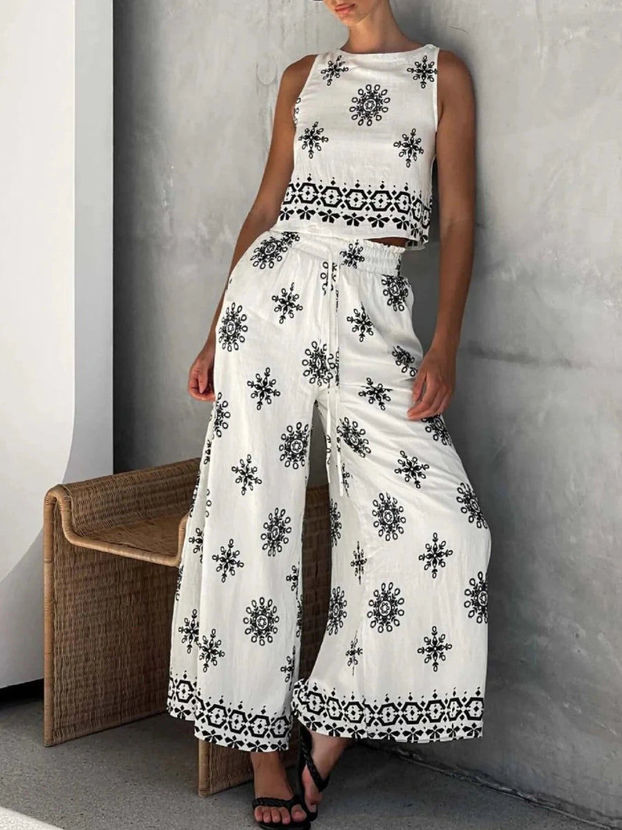 Printed Tank and Pants Set - Q.B.Accessories