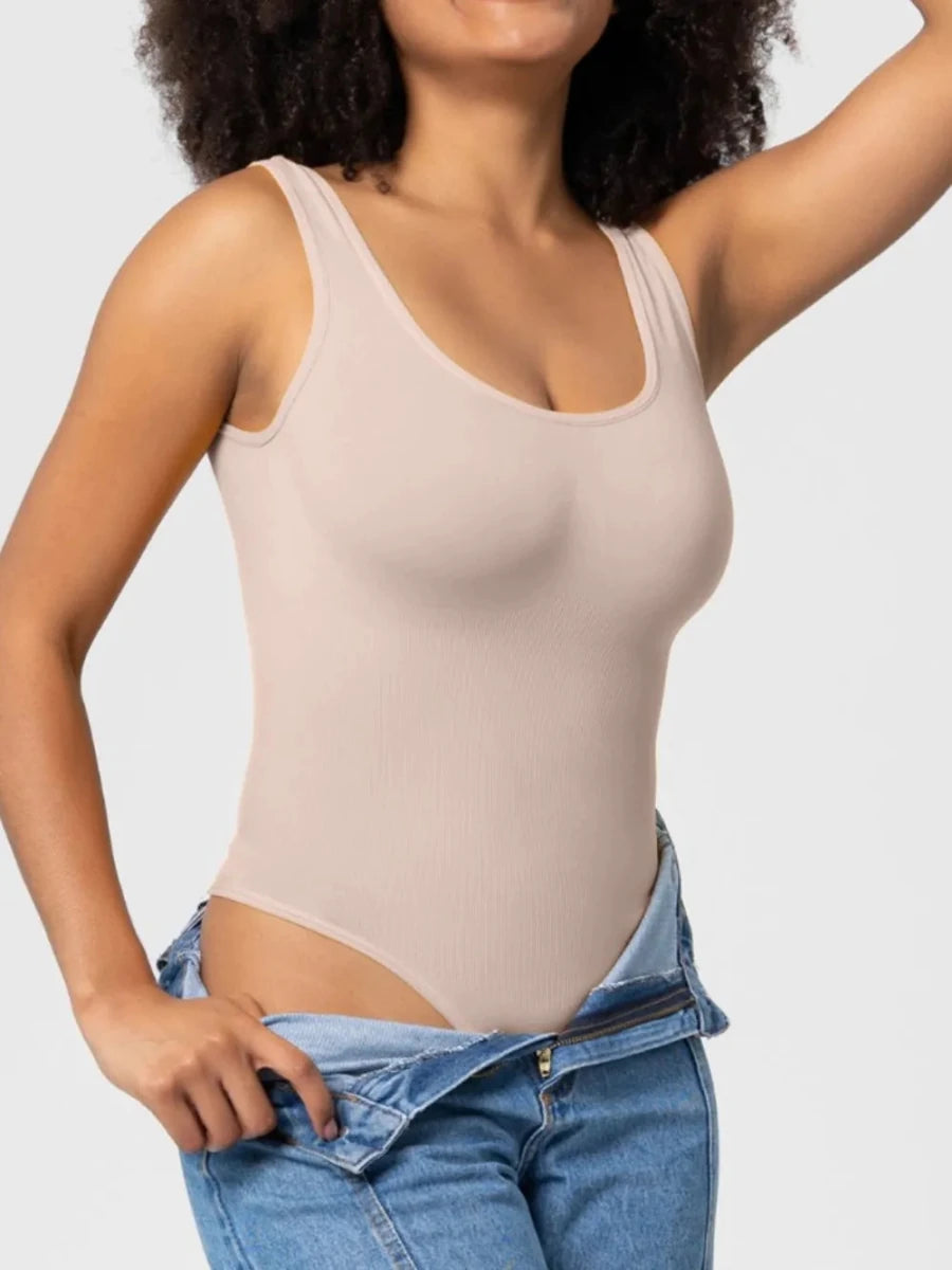 Scoop Neck Wide Strap Shaping Bodysuit - Q.B.Accessories