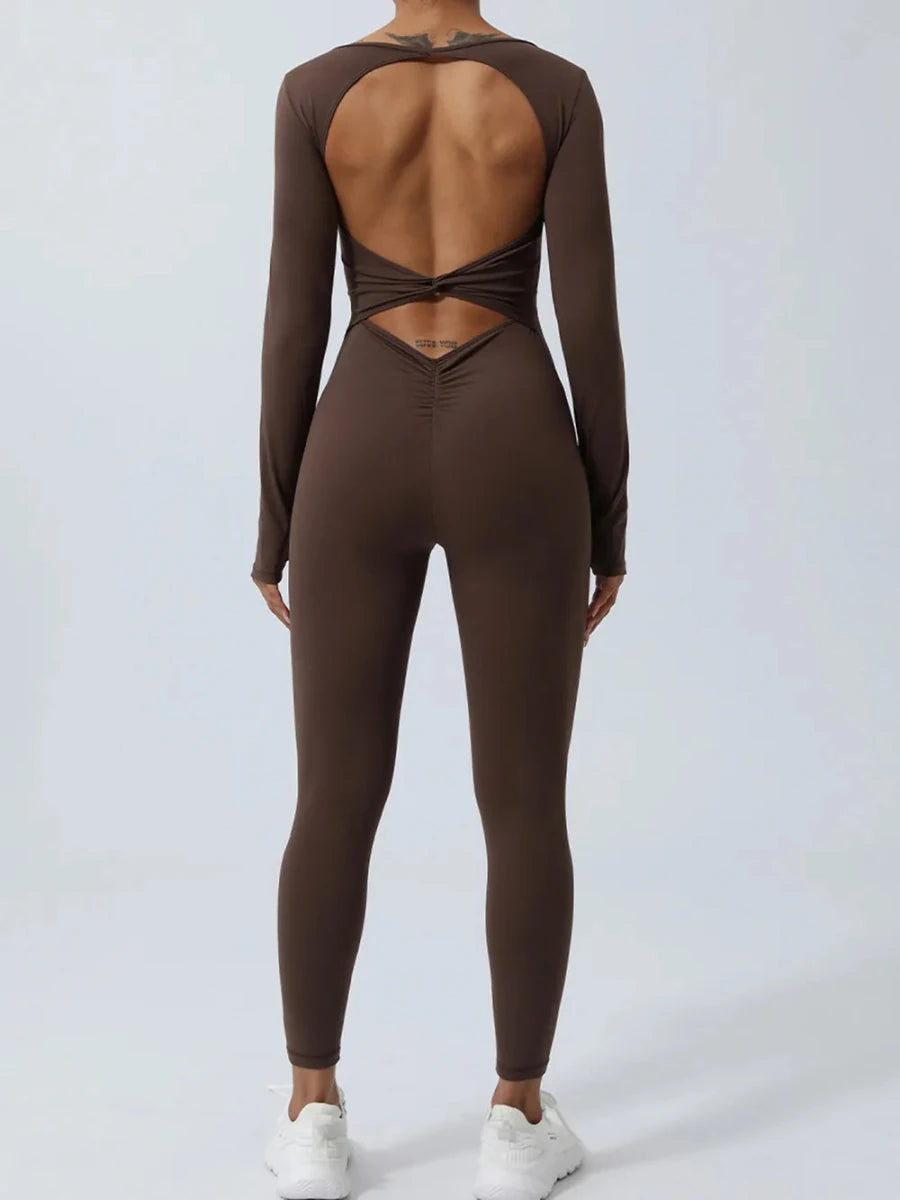 Twisted Backless Long Sleeve Jumpsuit - Q.B.Accessories