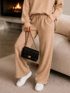 Ribbed Quarter-Zip Wide-Leg Pants Set - Q.B.Accessories