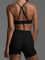Ruched Sports Bra and High - Waisted Shorts Active Set - Q.B.Accessories