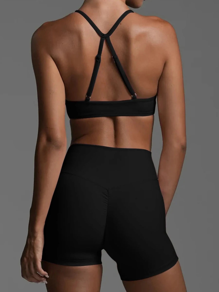 Ruched Sports Bra and High - Waisted Shorts Active Set - Q.B.Accessories