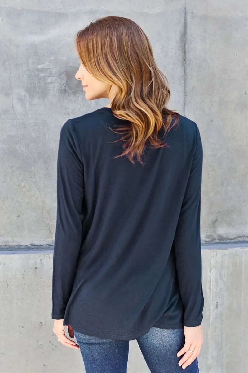 Essential V - Neck Long Sleeve Top – Everyday Comfort Fit | QBA - Q.B.Accessories