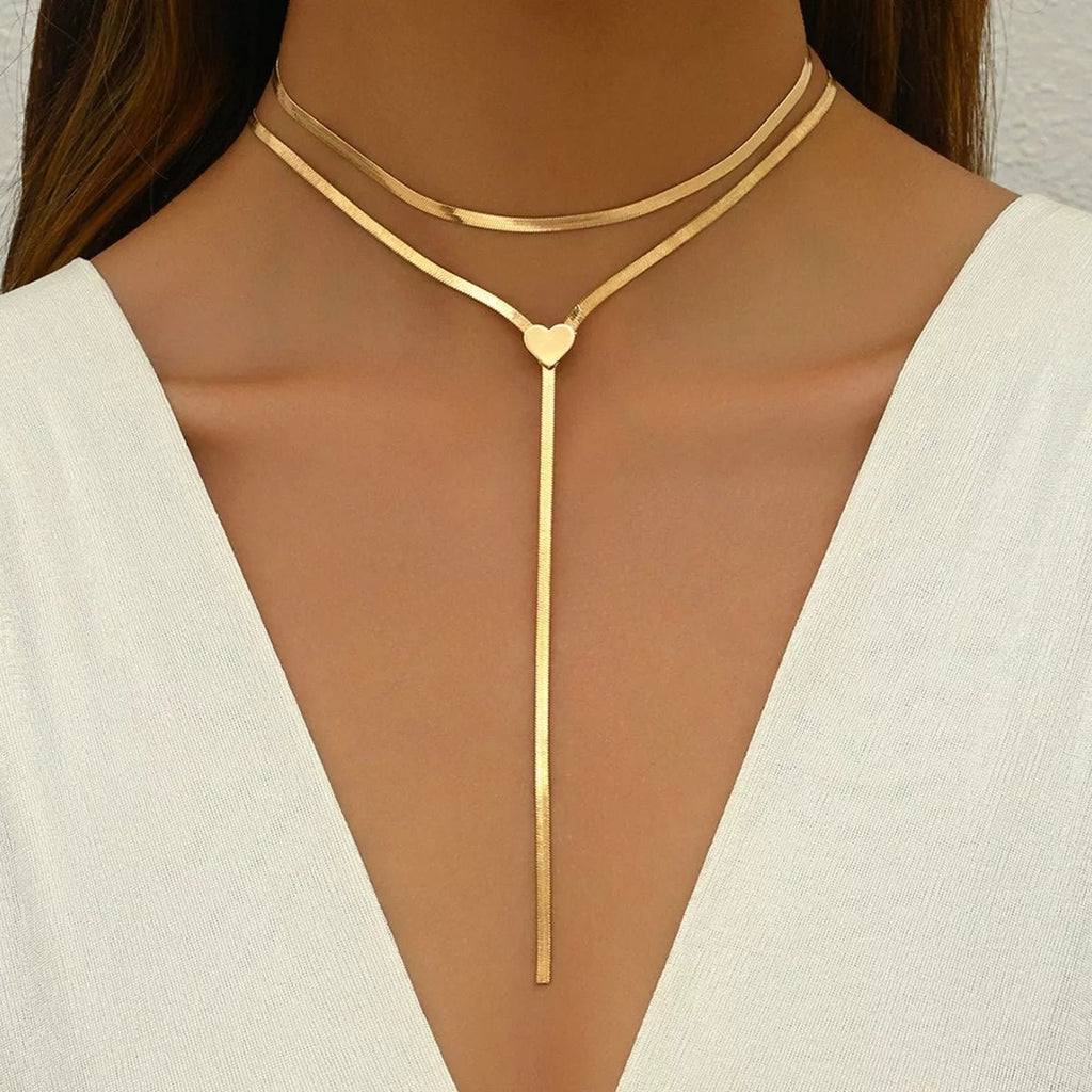 2 Piece 18K Gold-Plated Heart Necklace - Q.B.Accessories