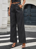 Striped Button Down Tank and Pants Denim Set - Q.B.Accessories