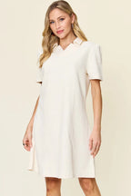 Double Take Full Size Texture Collared Neck Short Sleeve Dress - Q.B.Accessories