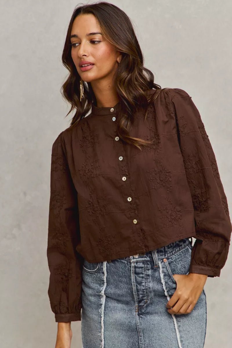 3D Floral Button - Up Blouse – Elegant Statement Piece | QBA - Q.B.Accessories