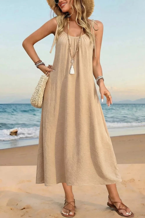 Tie - Shoulder Flowy Midi Dress - Q.B.Accessories