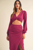 MABLE Front Twisted Knit Top and Midi Skirt Set - Q.B.Accessories