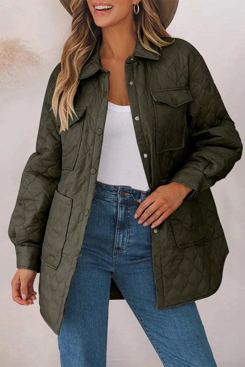 Women’s Snap-Down Collared Winter Coat - Q.B.Accessories