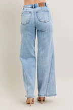 Judy Blue Full Size High Waist Wide Leg Jeans with Skewed Inseam Plus Size - Q.B.Accessories