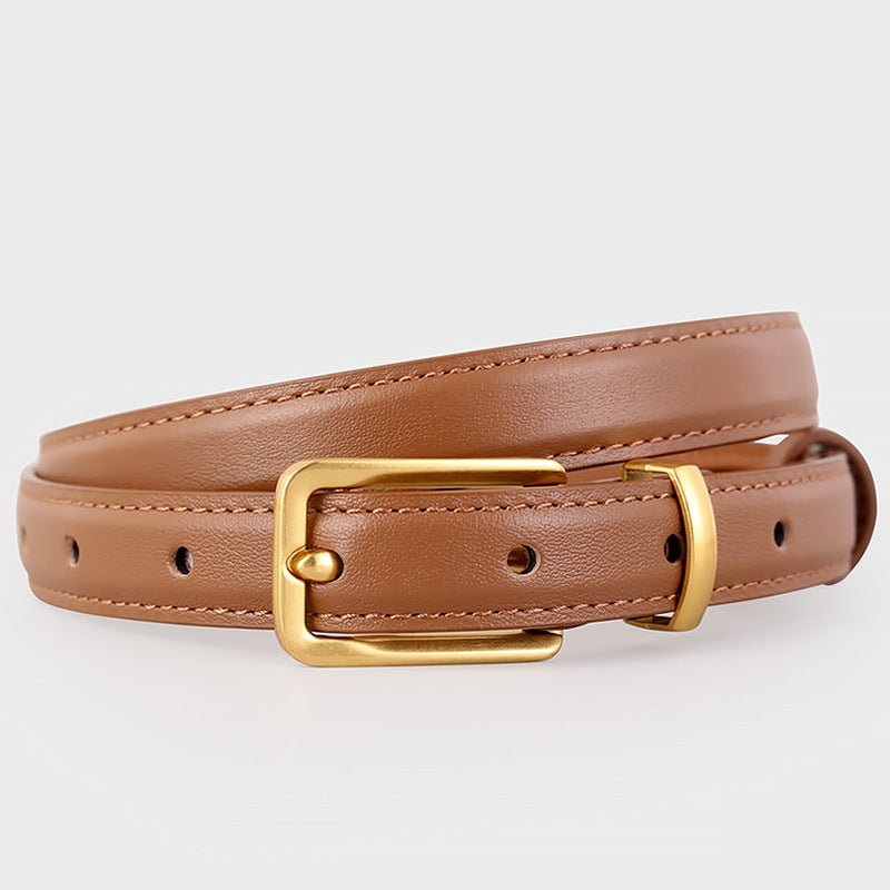 Leather Skinny Belt with Golden Buckle - Q.B.Accessories