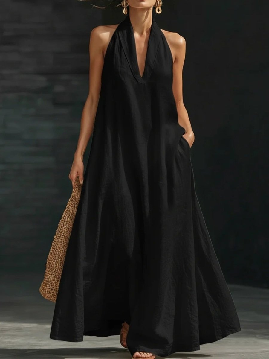 Halter Neck Maxi Dress with Pockets - Q.B.Accessories