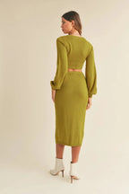 MABLE Front Twisted Knit Top and Midi Skirt Set - Q.B.Accessories