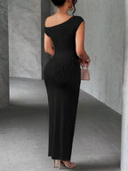 One-Shoulder Textured Maxi Dress - Q.B.Accessories