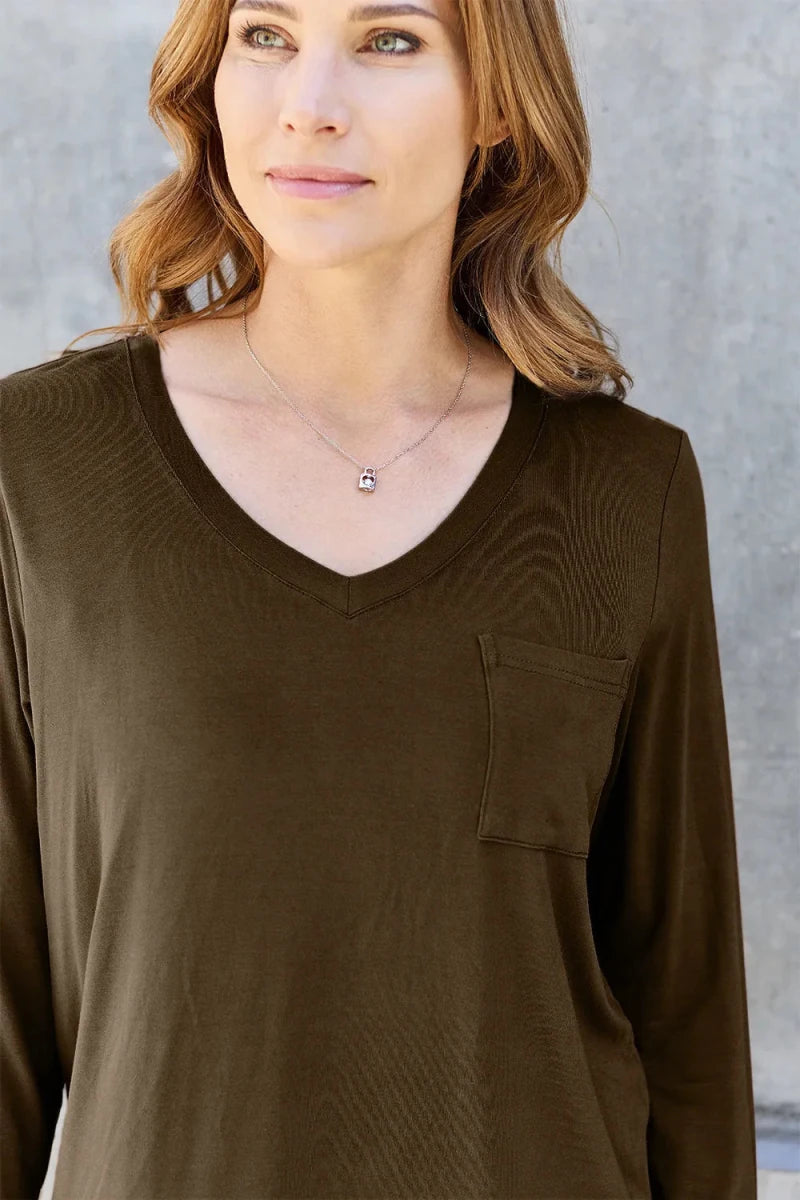 Essential V - Neck Long Sleeve Top – Everyday Comfort Fit | QBA - Q.B.Accessories