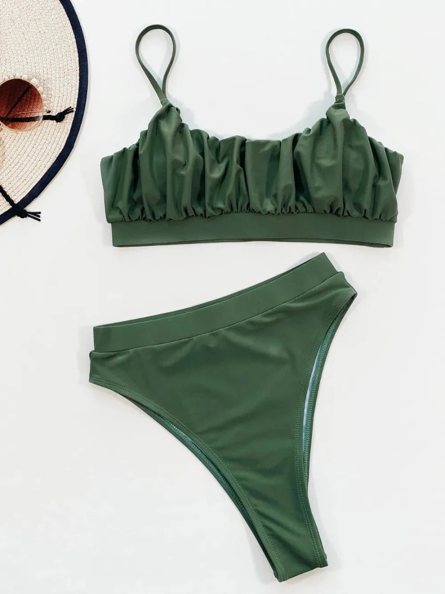 Adjustable Strap Ruched Two - Piece Swim Set - Q.B.Accessories