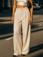 High - Waisted Wide - Leg Pleated Pants - Q.B.Accessories