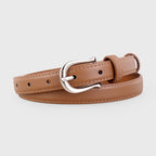 Leather Skinny Belt with Silver Buckle - Q.B.Accessories