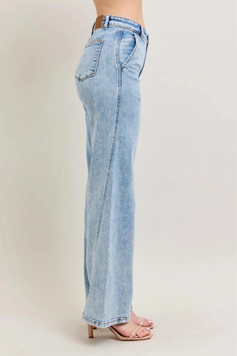 Judy Blue Full Size High Waist Wide Leg Jeans with Skewed Inseam Plus Size - Q.B.Accessories