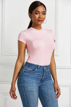 Round Neck Short Sleeve Bodysuit - Q.B.Accessories