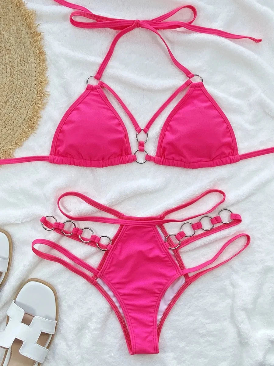 Cutout Halter Neck Two - Piece Bikini Set - Q.B.Accessories