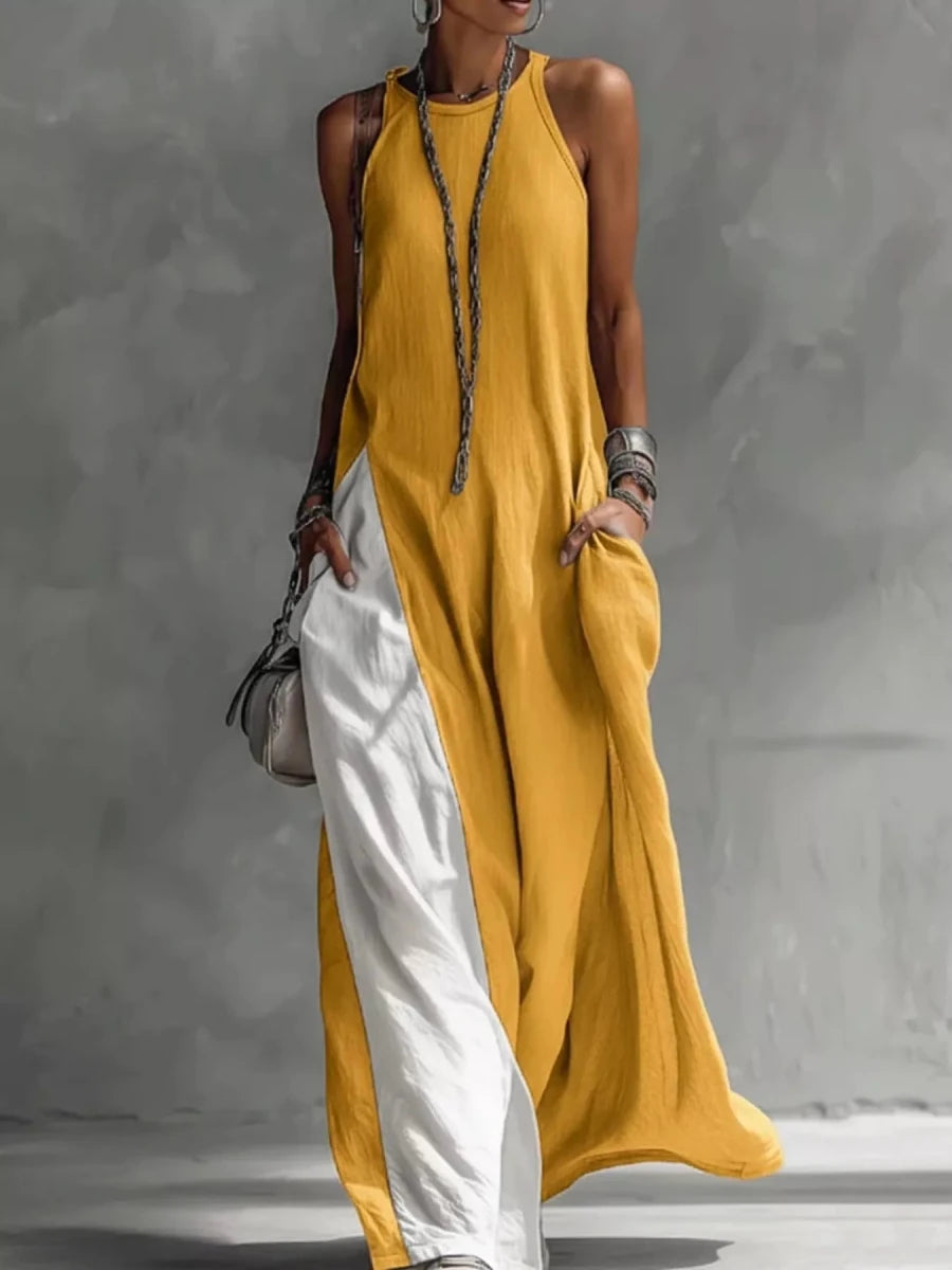 Two - Tone Sleeveless Maxi Dress - Q.B.Accessories