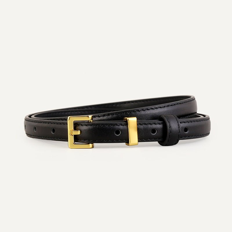 Skinny Leather Belt with Golden Buckle - Q.B.Accessories