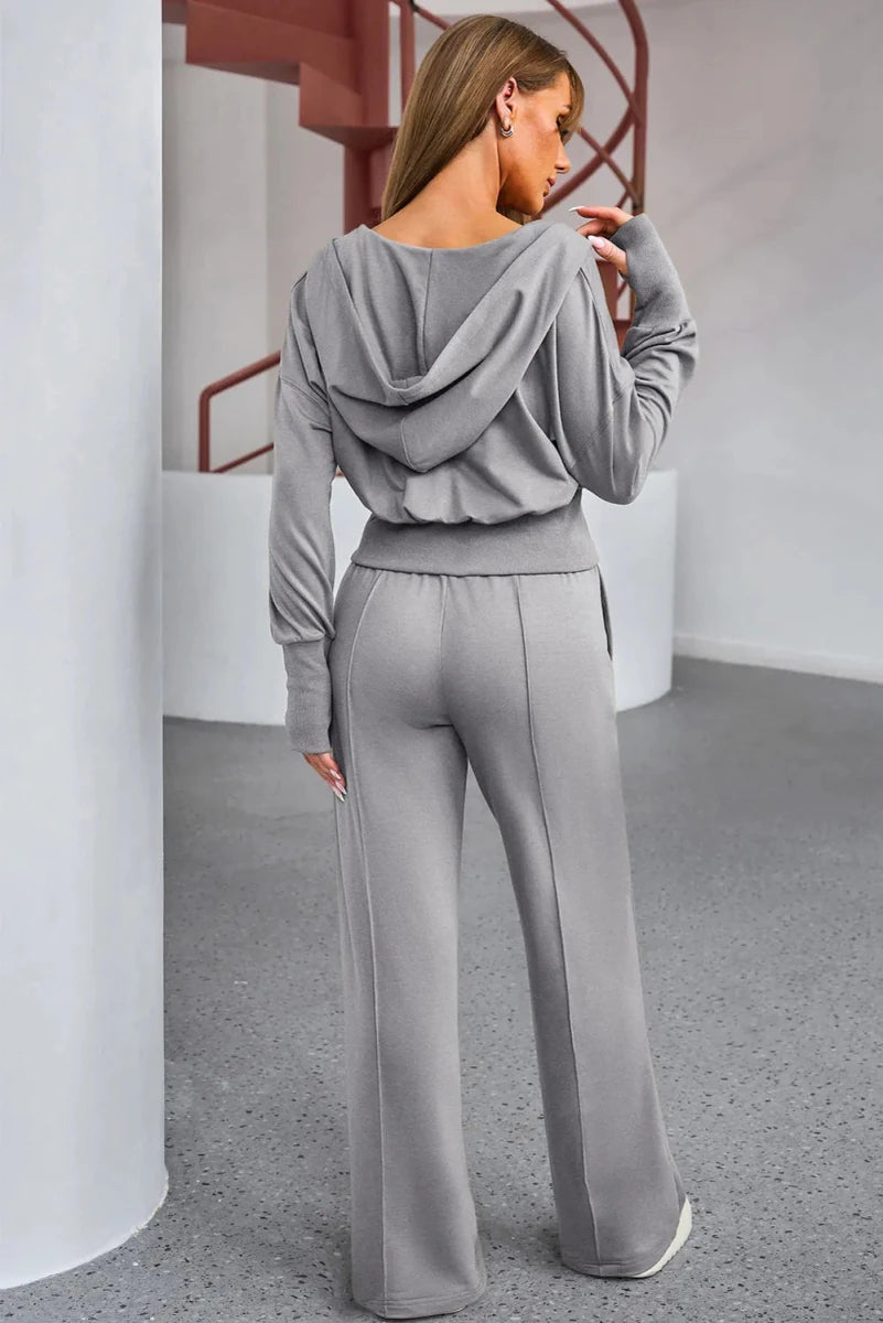 Dropped Shoulder Hoodie and Drawstring Pants Active Set - Q.B.Accessories