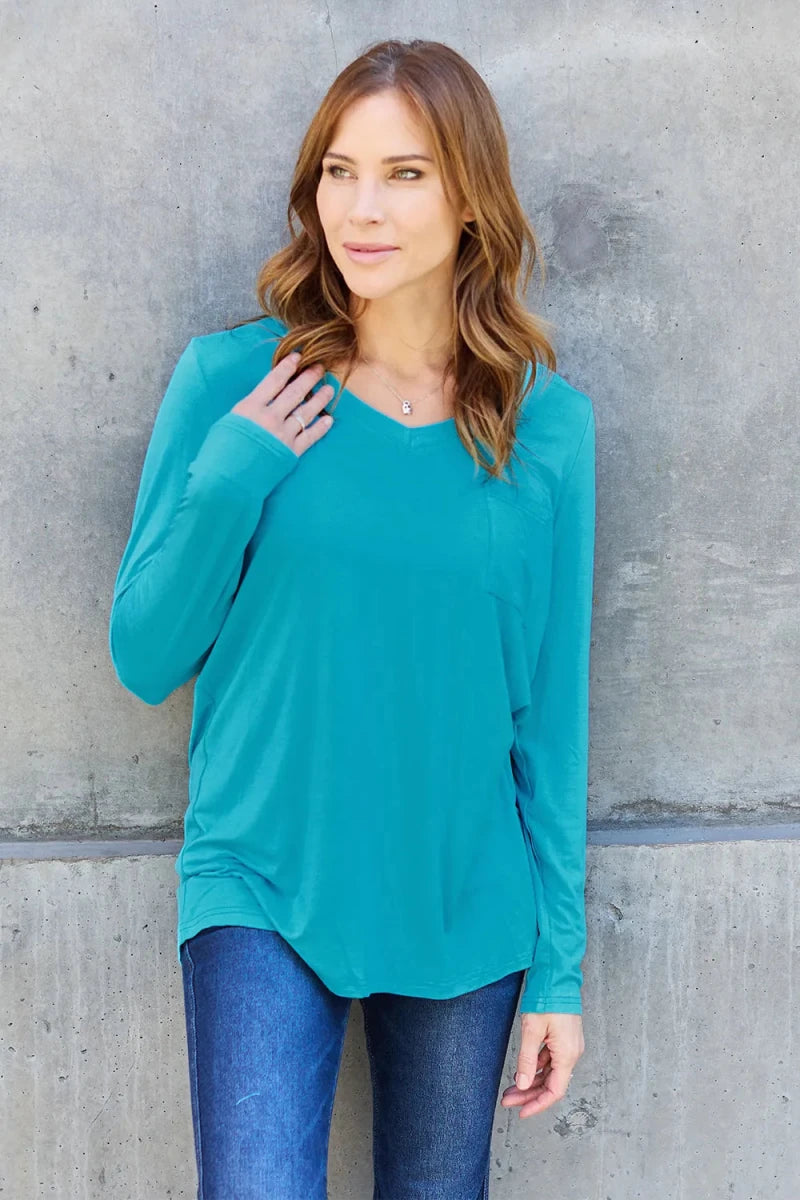 Essential V - Neck Long Sleeve Top – Everyday Comfort Fit | QBA - Q.B.Accessories