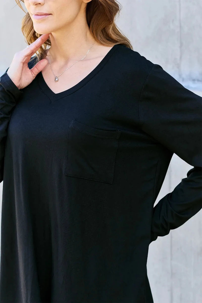 Essential V - Neck Long Sleeve Top – Everyday Comfort Fit | QBA - Q.B.Accessories
