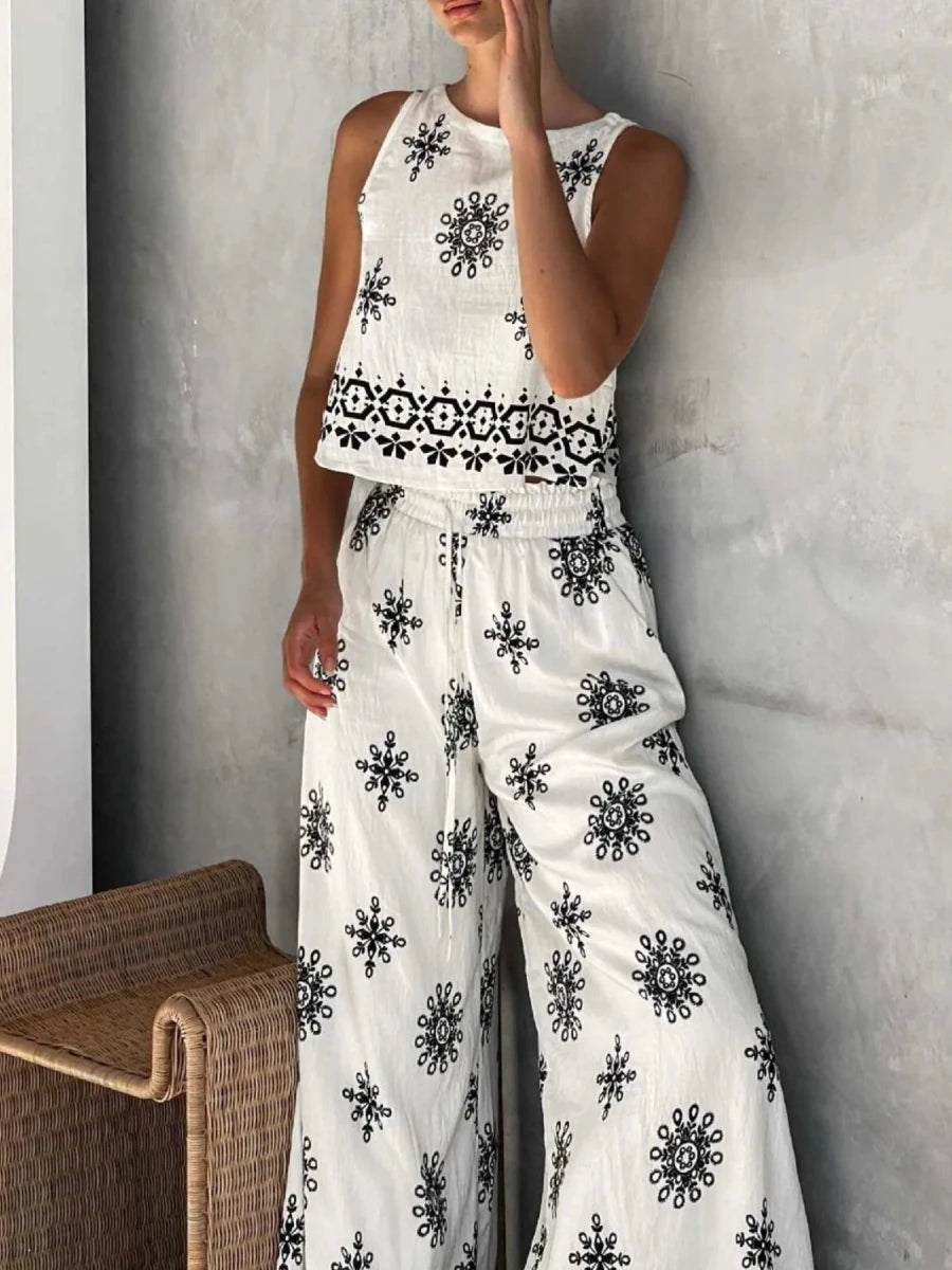 Printed Tank and Pants Set - Q.B.Accessories