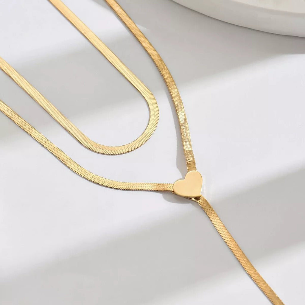 2 Piece 18K Gold-Plated Heart Necklace - Q.B.Accessories