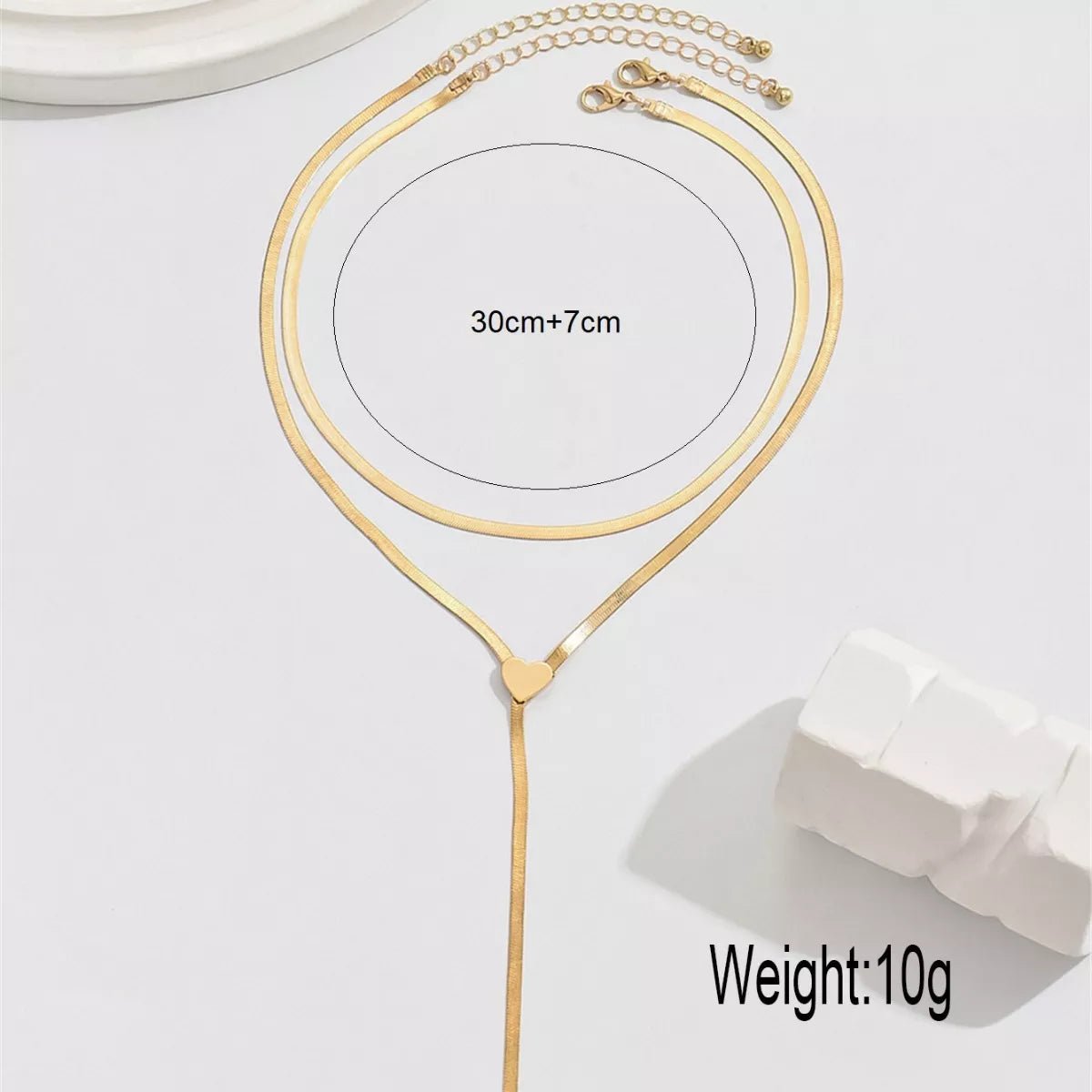 2 Piece 18K Gold-Plated Heart Necklace - Q.B.Accessories