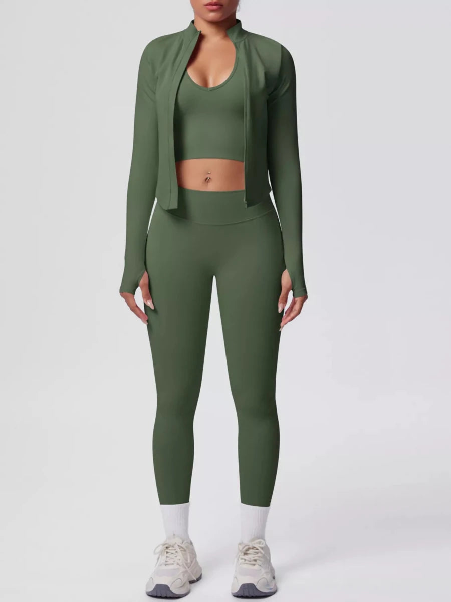 Three-Piece Zip-Up Activewear Set - Q.B.Accessories