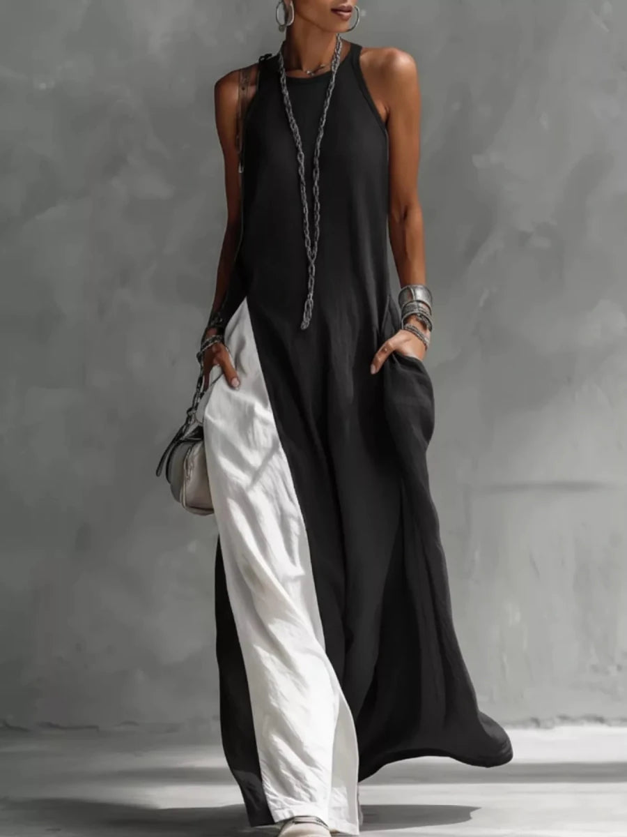 Two - Tone Sleeveless Maxi Dress - Q.B.Accessories