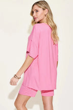 Basic Bae Full Size V - Neck Drop Shoulder T-Shirt and Shorts Set - Q.B.Accessories