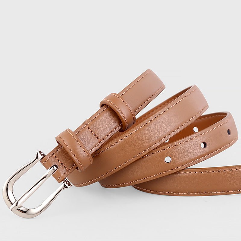 Leather Skinny Belt with Silver Buckle - Q.B.Accessories